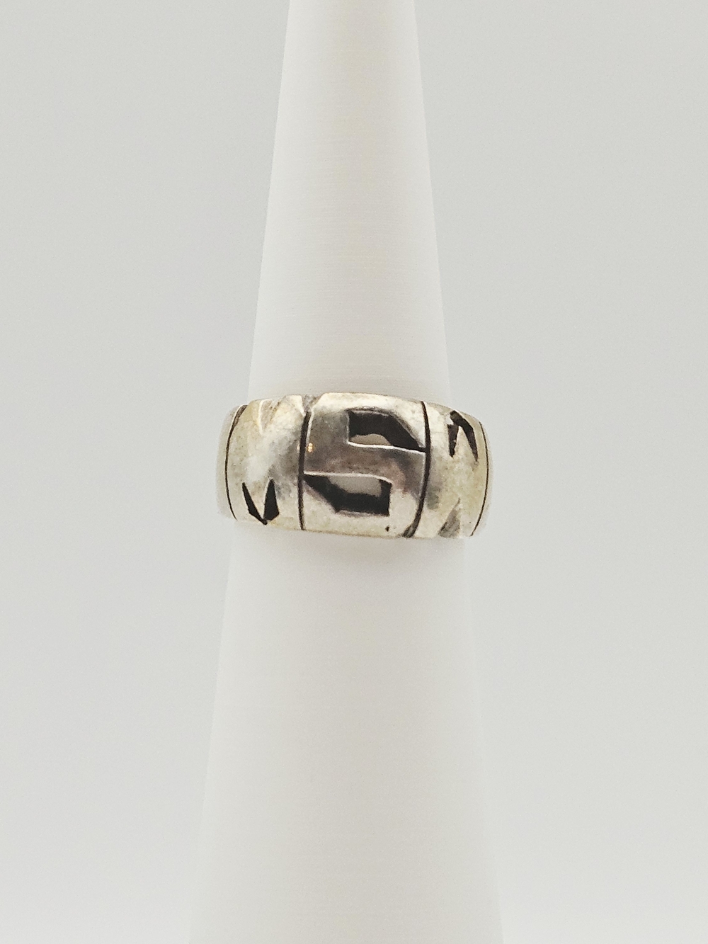 Chunky Silver Initial Band Ring with Block 'S' Accent